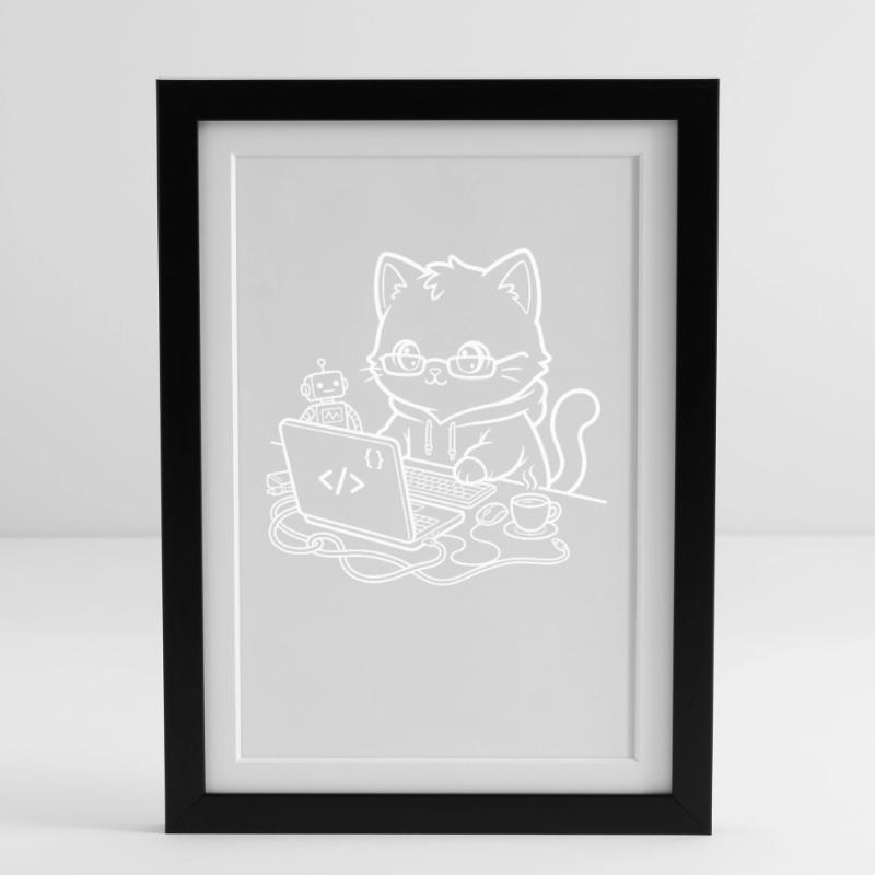 Coder Kawaii Katze Programmierer Gerahmtes Poster (27 × 37 cm)
