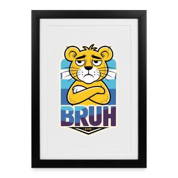 Lion sinistre avec des lettres Bruh - Affiche encadrée (27 × 37 cm) - noir - Devant