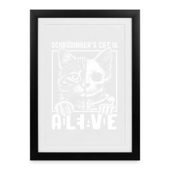 Le chat de Schrödinger vivant et mort - Affiche encadrée (27 × 37 cm) - noir - Devant