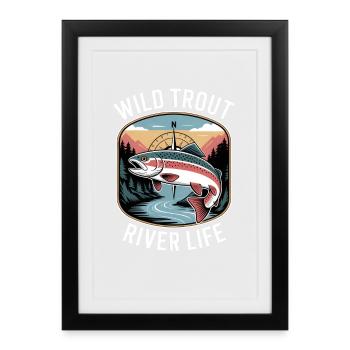 Vie sauvage dans la rivière Truite Pêche à la mouche - Affiche encadrée (27 × 37 cm) - noir - Devant
