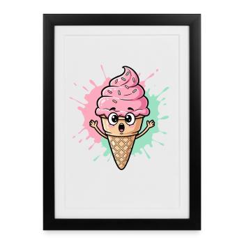 Kawaii Eistüte mit Sprinkles - Framed poster (27 × 37 cm) - black - Front