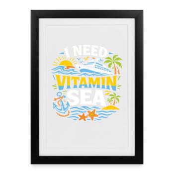 J’ai besoin de vitamine marine | Motif de jeux de mots de croisière - Affiche encadrée (27 × 37 cm) - noir - Devant