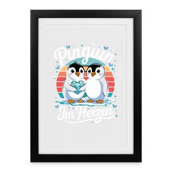 Penguin in the heart sweet penguin love for penguin - Framed poster (27 × 37 cm) - black - Front