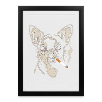 Chemise Chihuahua – Motif de chien croquis - Affiche encadrée (27 × 37 cm) - noir - Devant