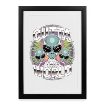 Outta This World Alien Shirt – 90s Style - Framed poster (27 × 37 cm) - black - Front