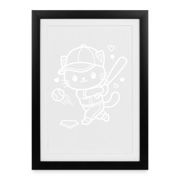 Kawaii Cat Baseball Player - Framed poster (27 × 37 cm) - black - Front