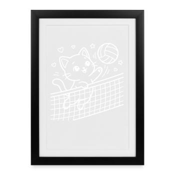 Kawaii Cat Volleyball - Framed poster (27 × 37 cm) - black - Front
