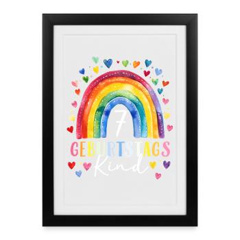 Anniversaire 7 Fille Arc-en-ciel Sept ans - Affiche encadrée (27 × 37 cm) - noir - Devant