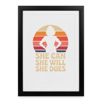 Elle peut, elle le fera, elle fait du féminisme girl power. - Affiche encadrée (27 × 37 cm) - noir - Devant