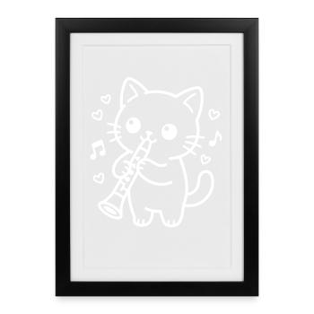Kawaii Cat Clarinet - Framed poster (27 × 37 cm) - black - Front
