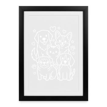 Pets Kawaii Cat and Dogs - Framed poster (27 × 37 cm) - black - Front
