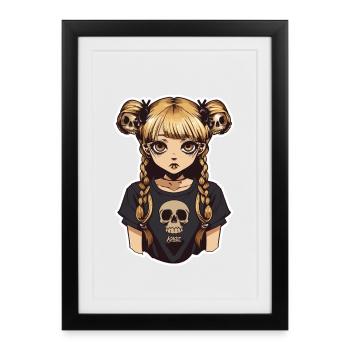 Skull Braid Goth Girl Tee - Framed poster (27 × 37 cm) - black - Front