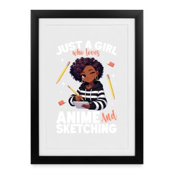 Juste une fille qui adore l’anime et dessine des otaku - Affiche encadrée (27 × 37 cm) - noir - Devant