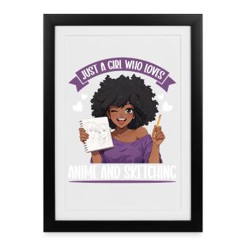 Juste une fille qui adore l’anime et dessine des otaku - Affiche encadrée (27 × 37 cm) - noir - Devant