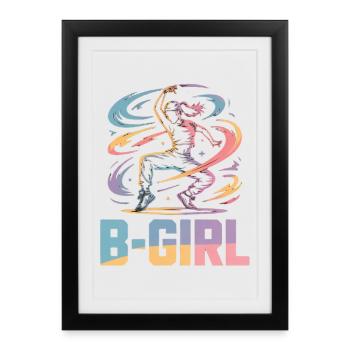 B-Girl Breakdance Streetstyle Rétro Design - Affiche encadrée (27 × 37 cm) - noir - Devant