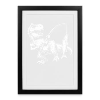 Angeln Fischer Dinosaurier Herren Jungen Angler - Gerahmtes Poster (27 × 37 cm) - Schwarz - Vorne