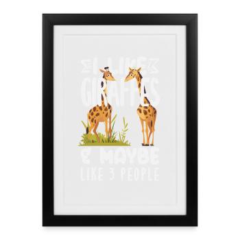 I like giraffes and maybe 3 people - Framed poster (27 × 37 cm) - black - Front