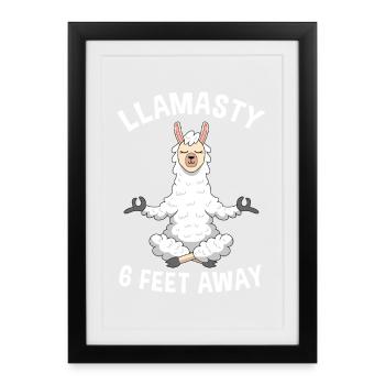 Llamasty à 1,80 mètre de là, design drôle de lama méditant - Affiche encadrée (27 × 37 cm) - noir - Devant