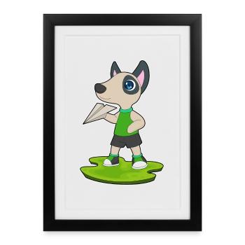 Avion en papier chien - Affiche encadrée (27 × 37 cm) - noir - Devant