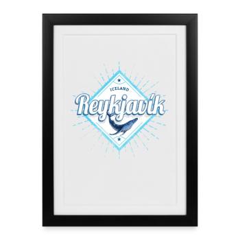 Souvenir rétro de baleine de Reykjavík Capitale d’Islande - Affiche encadrée (27 × 37 cm) - noir - Devant