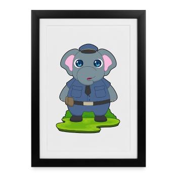 Elephant Policeman Police Cap Police - Framed poster (27 × 37 cm) - black - Front