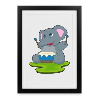 Elephant Musician Drum Music - Framed poster (27 × 37 cm) - black - Front