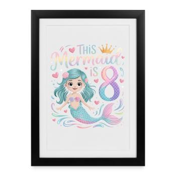 Mermaid 8th Birthday 8 Years - Framed poster (27 × 37 cm) - black - Front