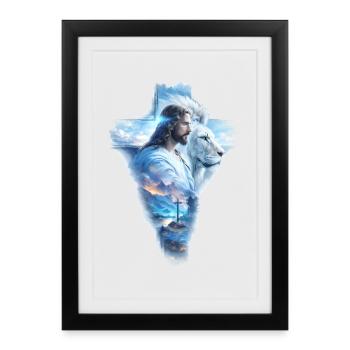 Bible chrétienne de la croix de Jésus, Lion Judah - Affiche encadrée (27 × 37 cm) - noir - Devant