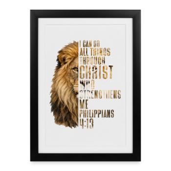 I Can Do All Things Christ Savior Lion Christian - Framed poster (27 × 37 cm) - black - Front