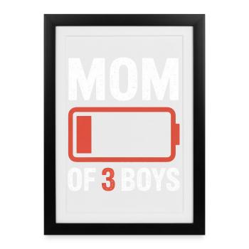 Batterie-Grafik von Mutter von 3 Jungen - Gerahmtes Poster (27 × 37 cm) - Schwarz - Vorne