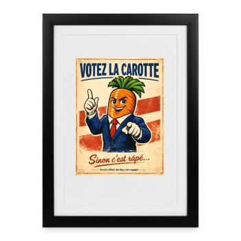Votez la Carotte – Humour Politique Vintage Rétro - Affiche encadrée (27 × 37 cm) - noir - Devant
