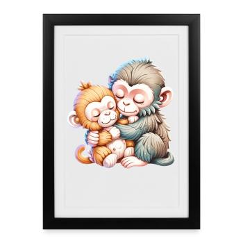 Duo de Singes Câlins - Affiche encadrée (27 × 37 cm) - noir - Devant