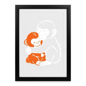 Hugging Monkeys Cozy Embrace - Framed poster (27 × 37 cm) - black - Front