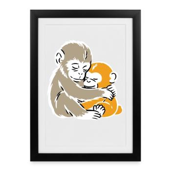Monkey Hug Duo Illustration - Affiche encadrée (27 × 37 cm) - noir - Devant