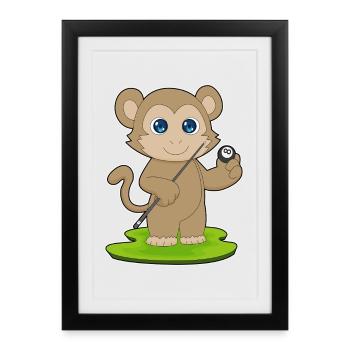 Monkey Billiard Cue Sport - Framed poster (27 × 37 cm) - black - Front