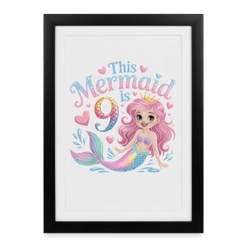 Mermaid 9th Birthday 9 Years - Framed poster (27 × 37 cm) - black - Front