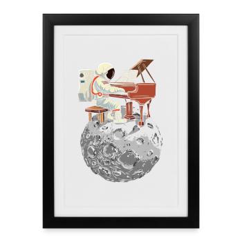 Piano lunaire avec combinaison spatiale - Affiche encadrée (27 × 37 cm) - noir - Devant