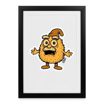 Dessin animé gnome de jardin horrifié - Affiche encadrée (27 × 37 cm) - noir - Devant