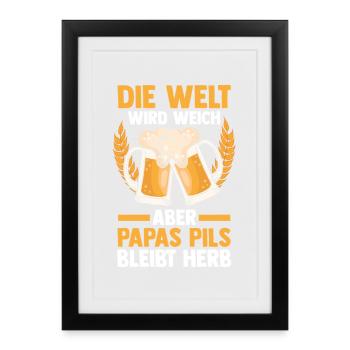 Bière, fête des pères, papa, papa - Affiche encadrée (27 × 37 cm) - noir - Devant