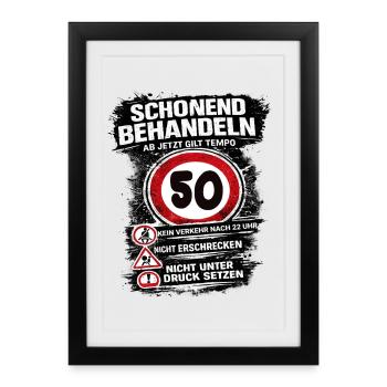 Traitez doucement Panneau de circulation 50 ans - Affiche encadrée (27 × 37 cm) - noir - Devant