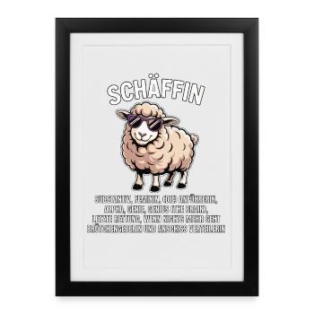 Mouton - Alpha Mouton avec des lunettes de soleil - Affiche encadrée (27 × 37 cm) - noir - Devant
