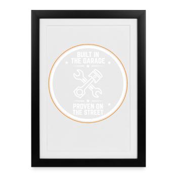 Emblème de tournevis de garage intégré dans le garage - Affiche encadrée (27 × 37 cm) - noir - Devant