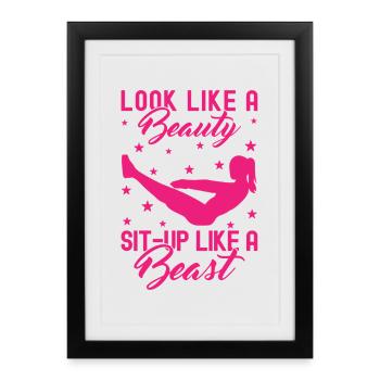 Passionnés de fitness : une bête de redressements de beauté - Affiche encadrée (27 × 37 cm) - noir - Devant