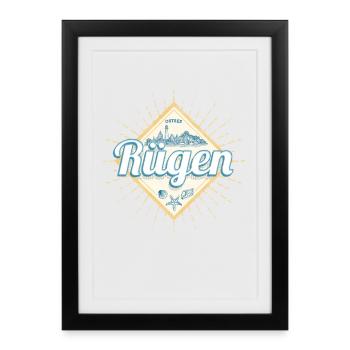 Rügen Vintage Souvenir with Starfish Island Design - Framed poster (27 × 37 cm) - black - Front