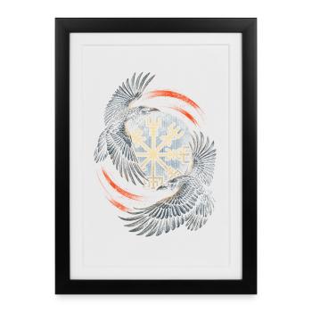 Corbeaux vikings scandinaves - Affiche encadrée (27 × 37 cm) - noir - Devant