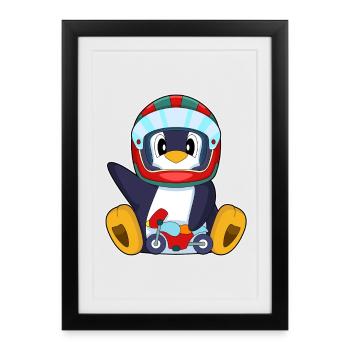 Penguin Motorcycle - Affiche encadrée (27 × 37 cm) - noir - Devant