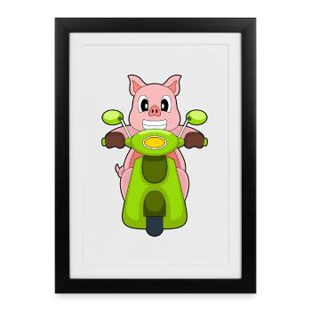 Trottinette Cochon - Affiche encadrée (27 × 37 cm) - noir - Devant