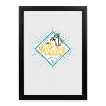 Souvenir vintage de la Côte d’Azur de Nice, France - Affiche encadrée (27 × 37 cm) - noir - Devant