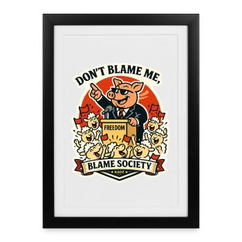 Blame Society Pig Cartoon Tee - Framed poster (27 × 37 cm) - black - Front