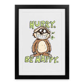Hurry Be Happy Sloth - Framed poster (27 × 37 cm) - black - Front